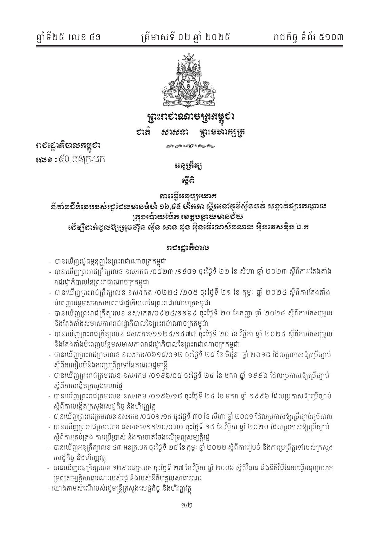អនុក្រឹត្យលេខ ៩០ ស្តីពីការធ្វើអនុប្រយោគដីសម្រាប់ដាក់ជួល ( បន្ទាយមានជ័យ )